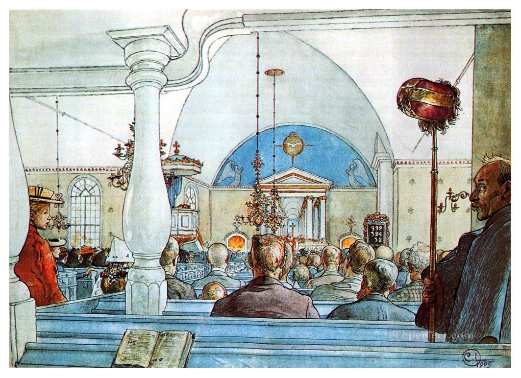at church 1905 Carl Larsson Oil Paintings